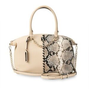 VICTORIA'S SECRET SHOULDER HAND BAG SLOUCHY SATCHEL SAND PYTHON MEDIUM W/ZIPPER